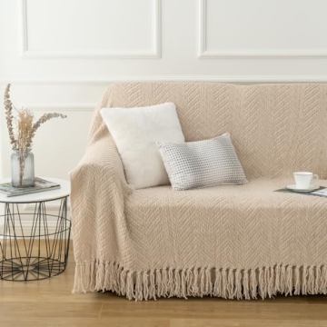 BATTILO HOME Soft Knitted Beige Throw Blanket for All Seasons