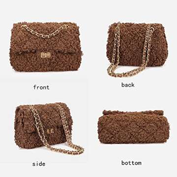 Women Plush Shoulder Bag Fashion Fluffy Crossbody Purse Soft Warm Shopping Dating Bag with Adjustable Chain Strap Indie Cute Tote Bags(Black)