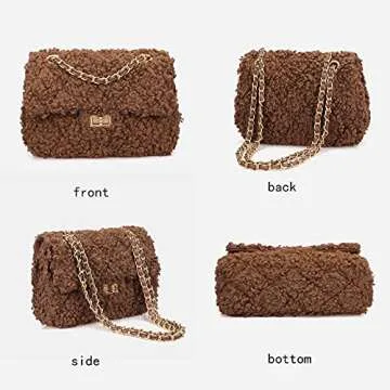 Women Plush Shoulder Bag Fashion Fluffy Crossbody Purse Soft Warm Shopping Dating Bag with Adjustable Chain Strap Indie Cute Tote Bags(Black)