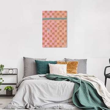 Wynwood Studio Abstract Contemporary Wrapped Canvas Art - Checkered Fabric, Wall Art for Living Room, Bedroom, and Bathroom, 24" x 36", Pink and Brown Home Decor