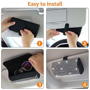 Accmor Bling Sunglasses Holder for Car Sun Visor, Sparkling Eyeglasses Car Visor Clip Storage Glasses Organizer Case, PU Leather Auto Sunglass Holder Protective Box for Truck, SUV, RV (White)