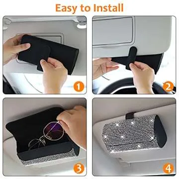 Accmor Bling Sunglasses Holder for Car Sun Visor, Sparkling Eyeglasses Car Visor Clip Storage Glasses Organizer Case, PU Leather Auto Sunglass Holder Protective Box for Truck, SUV, RV (White)