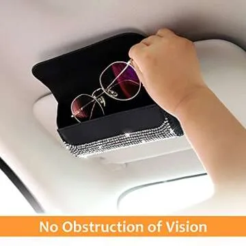 Accmor Bling Sunglasses Holder for Car Sun Visor, Sparkling Eyeglasses Car Visor Clip Storage Glasses Organizer Case, PU Leather Auto Sunglass Holder Protective Box for Truck, SUV, RV (White)