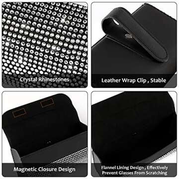 Accmor Bling Sunglasses Holder for Car Sun Visor, Sparkling Eyeglasses Car Visor Clip Storage Glasses Organizer Case, PU Leather Auto Sunglass Holder Protective Box for Truck, SUV, RV (White)