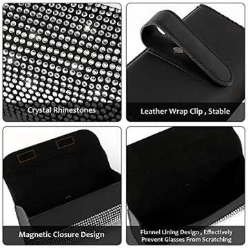 Accmor Bling Sunglasses Holder for Car Sun Visor, Sparkling Eyeglasses Car Visor Clip Storage Glasses Organizer Case, PU Leather Auto Sunglass Holder Protective Box for Truck, SUV, RV (White)