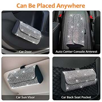 Accmor Bling Sunglasses Holder for Car Sun Visor, Sparkling Eyeglasses Car Visor Clip Storage Glasses Organizer Case, PU Leather Auto Sunglass Holder Protective Box for Truck, SUV, RV (White)