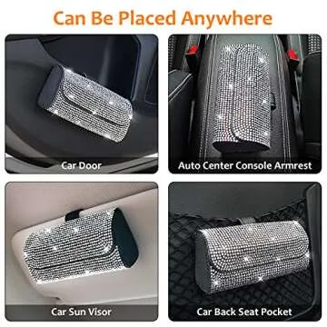 Accmor Bling Sunglasses Holder for Car Sun Visor, Sparkling Eyeglasses Car Visor Clip Storage Glasses Organizer Case, PU Leather Auto Sunglass Holder Protective Box for Truck, SUV, RV (White)