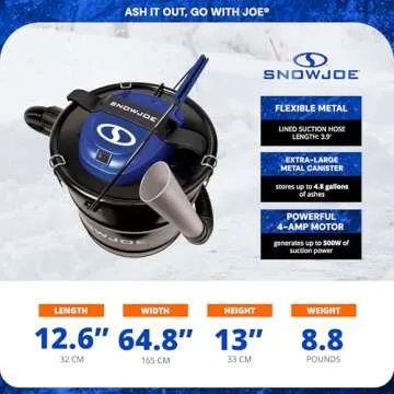 Snow Joe 4.8 Gallon Bagless Ash Vacuum Cleaner for Easy Cleanup