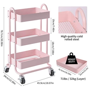 MIOCASA 3-Tier Utility Rolling Cart Perfect for Home & Office