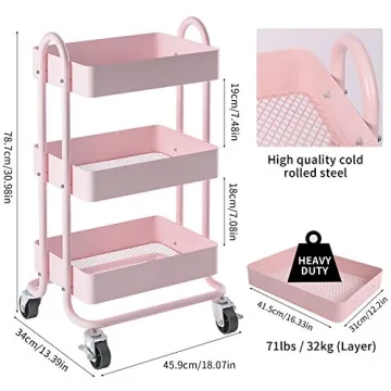 MIOCASA 3-Tier Utility Rolling Cart Perfect for Home & Office