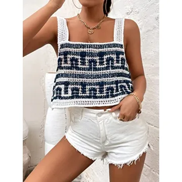 GORGLITTER Women's Crochet Tank Top Bohemian Style Multicolour