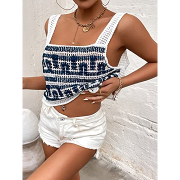 GORGLITTER Women's Crochet Tank Top Bohemian Style Multicolour