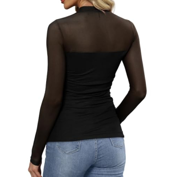 Trendy Mesh Long Sleeve Tops for Women Outfits