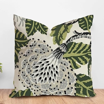 ArogGeld Green and White Grey Flower Cushion Cover Chinoiserie Pillow Cover Double Side Farmhouse As...