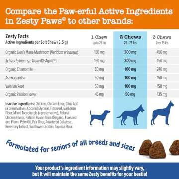 Zesty Paws Senior Advanced Calming & Cognition Soft Chews for Dogs - Supplements for Dog Brain Health & Nervous System Support + Calming & Relaxation -with Ashwagandha, DHA & Melatonin
