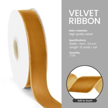 VISPAD Beige Velvet Ribbon 1 Inch x 10 Yards, Single Face Velvet Ribbons Perfect for Gift Wrapping, ...