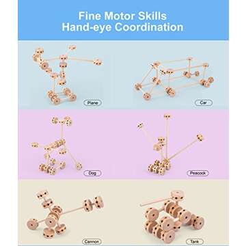 OUJILA Wooden Building Blocks for Kids Ages 4-8, STEM Preschool Learning Toys for Children, Educational Creative Construction Gift for Boys and Girls, 60 Pcs