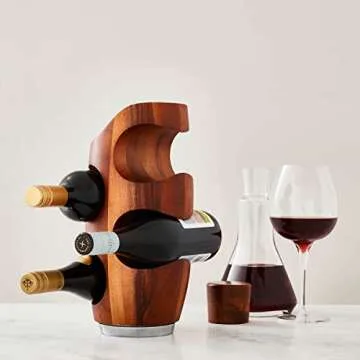 nambe Vie Decanter | Glass Wine Decanter Bottle for Bourbon, Brandy, Juice, and Liquor with Wood Stopper | Made of Glass and Acacia Wood | 10-Inch | Dishwasher Safe | Designed by Chris Granneberg