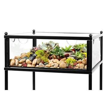 D'Eco Square Terrarium Display End Table w Reinforced Glass in Black Iron - (Dims: 18 x 18 x 27") - Indoor Decor for Any Home or Office - DIY Garden for Succulents, Moss, Fern - Gift for Plant Lovers