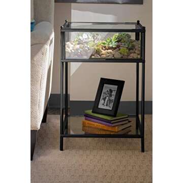 D'Eco Square Terrarium Display End Table w Reinforced Glass in Black Iron - (Dims: 18 x 18 x 27") - Indoor Decor for Any Home or Office - DIY Garden for Succulents, Moss, Fern - Gift for Plant Lovers