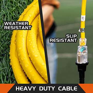 HONDERSON 3-Outlets Indoor Outdoor Extension Cord Weatherproof with Lighted End, UL Listed, 12 Gauge 15FT Yellow 3 Prong Heavy Duty, 12/3 SJTW 15A Extension Cord