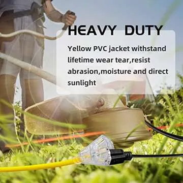 HONDERSON 3-Outlets Indoor Outdoor Extension Cord Weatherproof with Lighted End, UL Listed, 12 Gauge 15FT Yellow 3 Prong Heavy Duty, 12/3 SJTW 15A Extension Cord