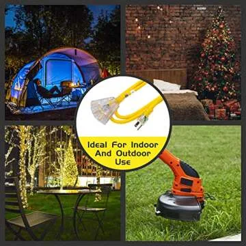 HONDERSON 3-Outlets Indoor Outdoor Extension Cord Weatherproof with Lighted End, UL Listed, 12 Gauge 15FT Yellow 3 Prong Heavy Duty, 12/3 SJTW 15A Extension Cord