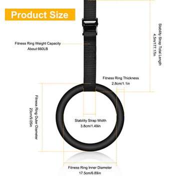 Rowhalf Newtion Professional Gym Rings with 15ft Adjustable Buckle Straps,Exercise Rings for Cross-Training Workout,Gymnastics,Fitness,Bodybuilding, Pull-Ups