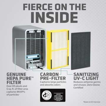 GermGuardian Air Purifier for Home with HEPA Filter, Removes 99.97% of Pollutants, Covers up to 375 Sq. Foot Room in 1 Hr, UV-C Light Helps Reduce Germs, Zero Ozone Verified, 11", Silver, AC4100CA