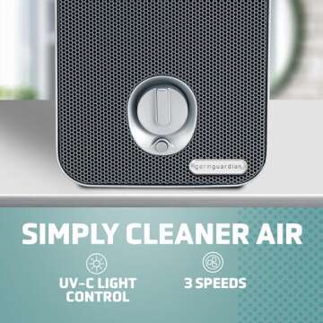 GermGuardian Air Purifier for Home with HEPA Filter, Removes 99.97% of Pollutants, Covers up to 375 Sq. Foot Room in 1 Hr, UV-C Light Helps Reduce Germs, Zero Ozone Verified, 11", Silver, AC4100CA