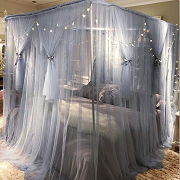 Joyreap Canopy Bed Curtain Royal Luxurious Drape Gray-Blue
