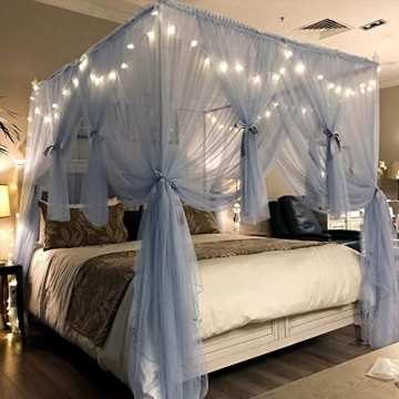 Joyreap Canopy Bed Curtain Royal Luxurious Drape Gray-Blue