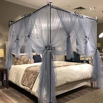 Joyreap Canopy Bed Curtain Royal Luxurious Drape Gray-Blue