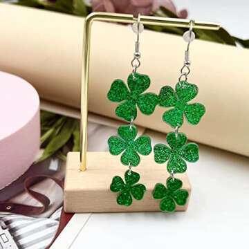 St. Patrick's Day Earrings for Women,Irish Shamrock Acrylic Dangle Earrings, Green Hat Clover Horses...