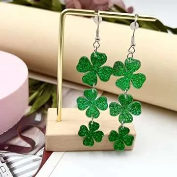 St. Patrick's Day Earrings for Women,Irish Shamrock Acrylic Dangle Earrings, Green Hat Clover Horses...