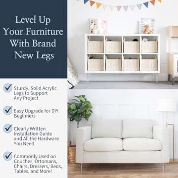 Acrylic Furniture Legs - Mid Century Legs For Couch, Sofa, Chair, Table, Dresser, Bed, Cabinet, Otto...