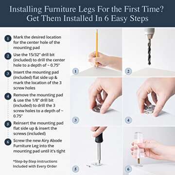 Acrylic Furniture Legs - Mid Century Legs For Couch, Sofa, Chair, Table, Dresser, Bed, Cabinet, Ottoman - Furniture Feet Are Easy To Install & Include Installation Hardware - Set of 4, 4 Inches