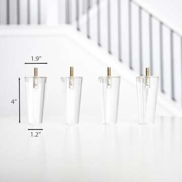 Acrylic Furniture Legs - Mid Century Legs For Couch, Sofa, Chair, Table, Dresser, Bed, Cabinet, Ottoman - Furniture Feet Are Easy To Install & Include Installation Hardware - Set of 4, 4 Inches