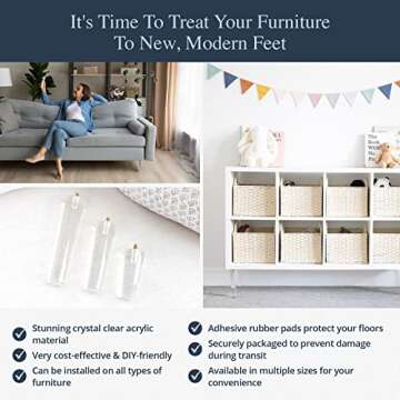 Acrylic Furniture Legs - Mid Century Legs For Couch, Sofa, Chair, Table, Dresser, Bed, Cabinet, Ottoman - Furniture Feet Are Easy To Install & Include Installation Hardware - Set of 4, 4 Inches