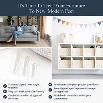 Acrylic Furniture Legs - Mid Century Legs For Couch, Sofa, Chair, Table, Dresser, Bed, Cabinet, Ottoman - Furniture Feet Are Easy To Install & Include Installation Hardware - Set of 4, 4 Inches