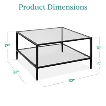 Best Choice Products 32” Square Glass Coffee Table, Large 2-Tier Accent Furniture for Living Room,...