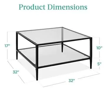 Best Choice Products 32” Square Glass Coffee Table, Large 2-Tier Accent Furniture for Living Room,...