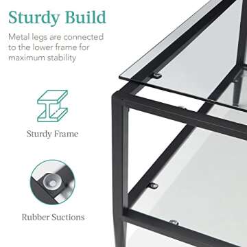 Best Choice Products 32” Square Glass Coffee Table, Large 2-Tier Accent Furniture for Living Room, Bedroom w/Metal Frame, Glass Shelves - Black