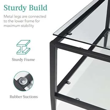Best Choice Products 32” Square Glass Coffee Table, Large 2-Tier Accent Furniture for Living Room, Bedroom w/Metal Frame, Glass Shelves - Black