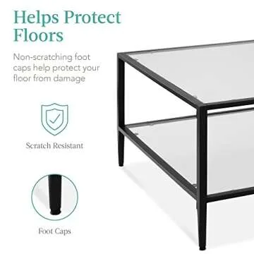 Best Choice Products 32” Square Glass Coffee Table, Large 2-Tier Accent Furniture for Living Room, Bedroom w/Metal Frame, Glass Shelves - Black