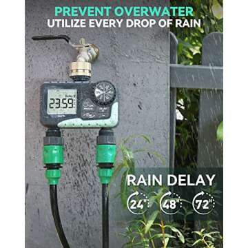RAINPOINT Water Timer for Garden Hose - Sprinkler Timer with Brass Swivel - Rain Delay/Manual Watering/Automatic Irrigation Controller System Hose Timer Programmable Faucet Timer for Yard, 2 Outlet