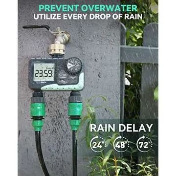 RAINPOINT Water Timer for Garden Hose - Sprinkler Timer with Brass Swivel - Rain Delay/Manual Watering/Automatic Irrigation Controller System Hose Timer Programmable Faucet Timer for Yard, 2 Outlet