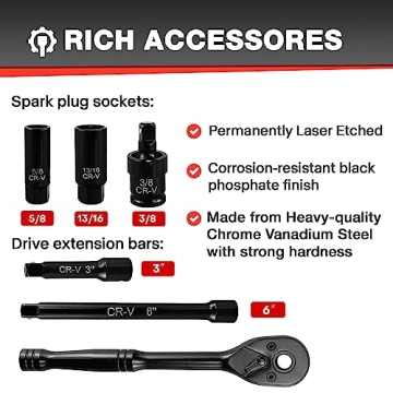 EACELIY 46pcs 3/8" Socket Set - Versatile and Durable Toolkit