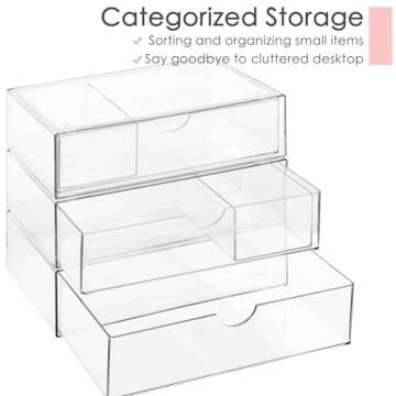 Qtip Holder, Acrylic 3Layers Makeup Organizer Drawer Case, Countertop Holder for Cosmetics Storage, Vanity Holder for Qtip, Lipstick, Eyeshadow, Brushes, Necklaces -Clear