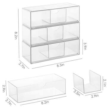 Qtip Holder, Acrylic 3Layers Makeup Organizer Drawer Case, Countertop Holder for Cosmetics Storage, Vanity Holder for Qtip, Lipstick, Eyeshadow, Brushes, Necklaces -Clear
